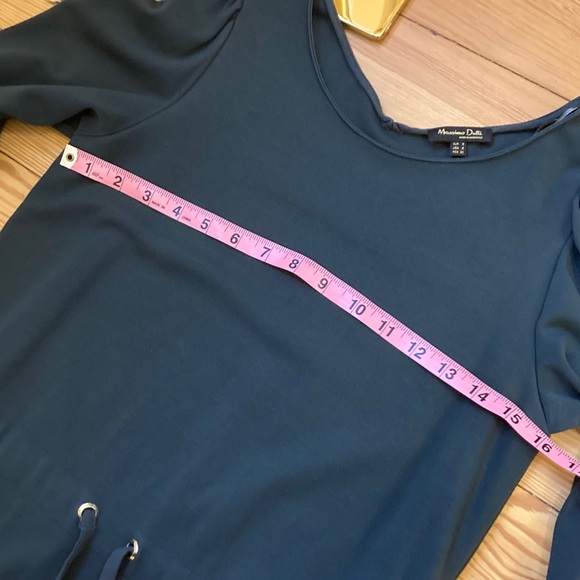 Massimo Dutti Size S Petrol Blue Green Puff Sleeve Knit Tie Waist Dress EUC - Picture 11 of 11